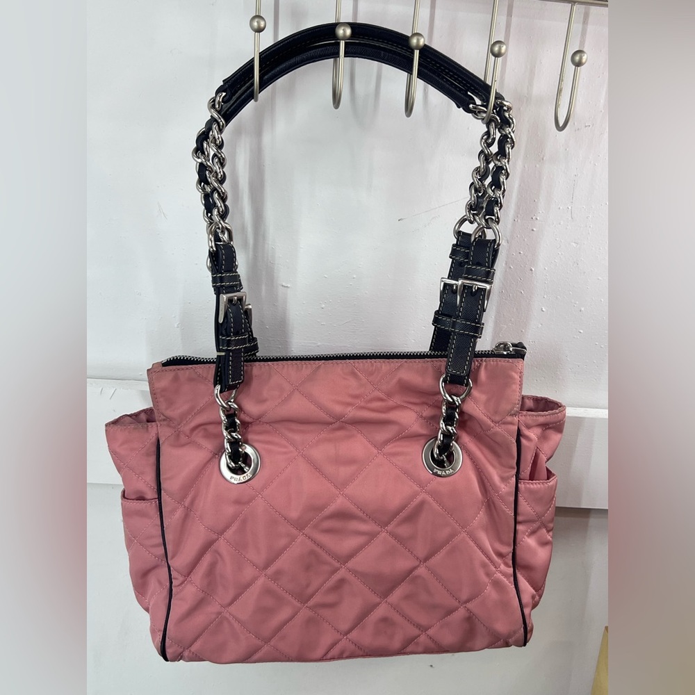 Auth Prada Nylon Tessuto Quilted Chain Shoulder Bag Astrale. Dust bag included